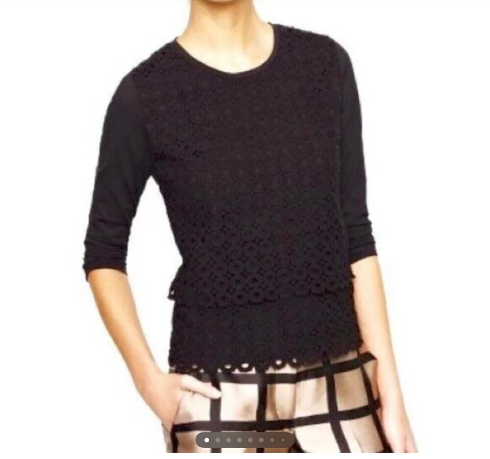 J Crew Black 3/4 Sleeve Top Sz S